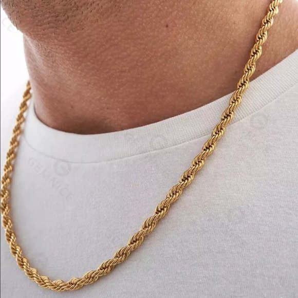 22" Mens 18K Gold Twisted Rope Style Chain Necklace 22 inch 18 Karat NEW Jewelr - Picture 3 of 9